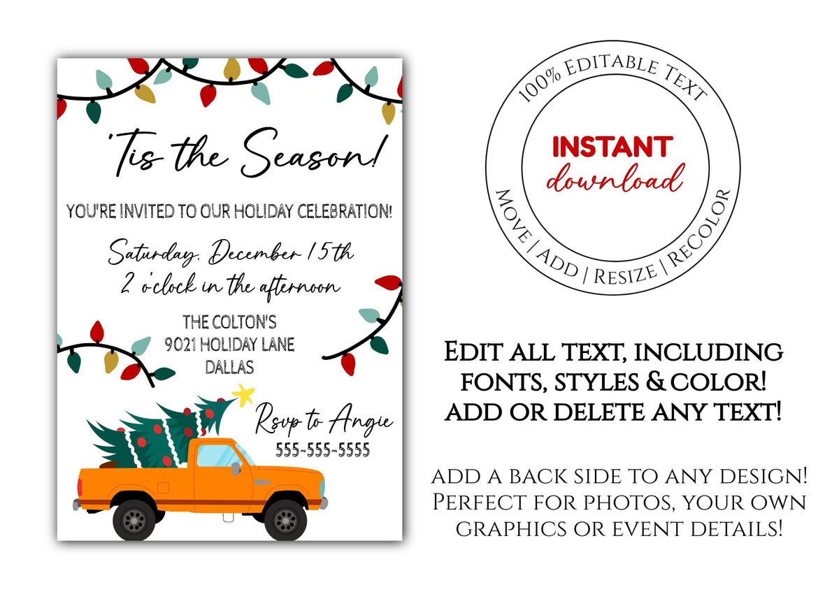 Christmas Party Invitation Template - Digital & Printable