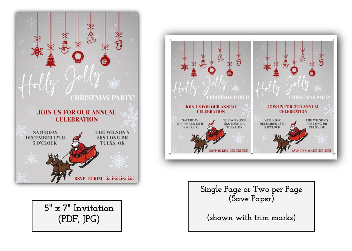 Christmas Party Invitation Template - Digital & Printable